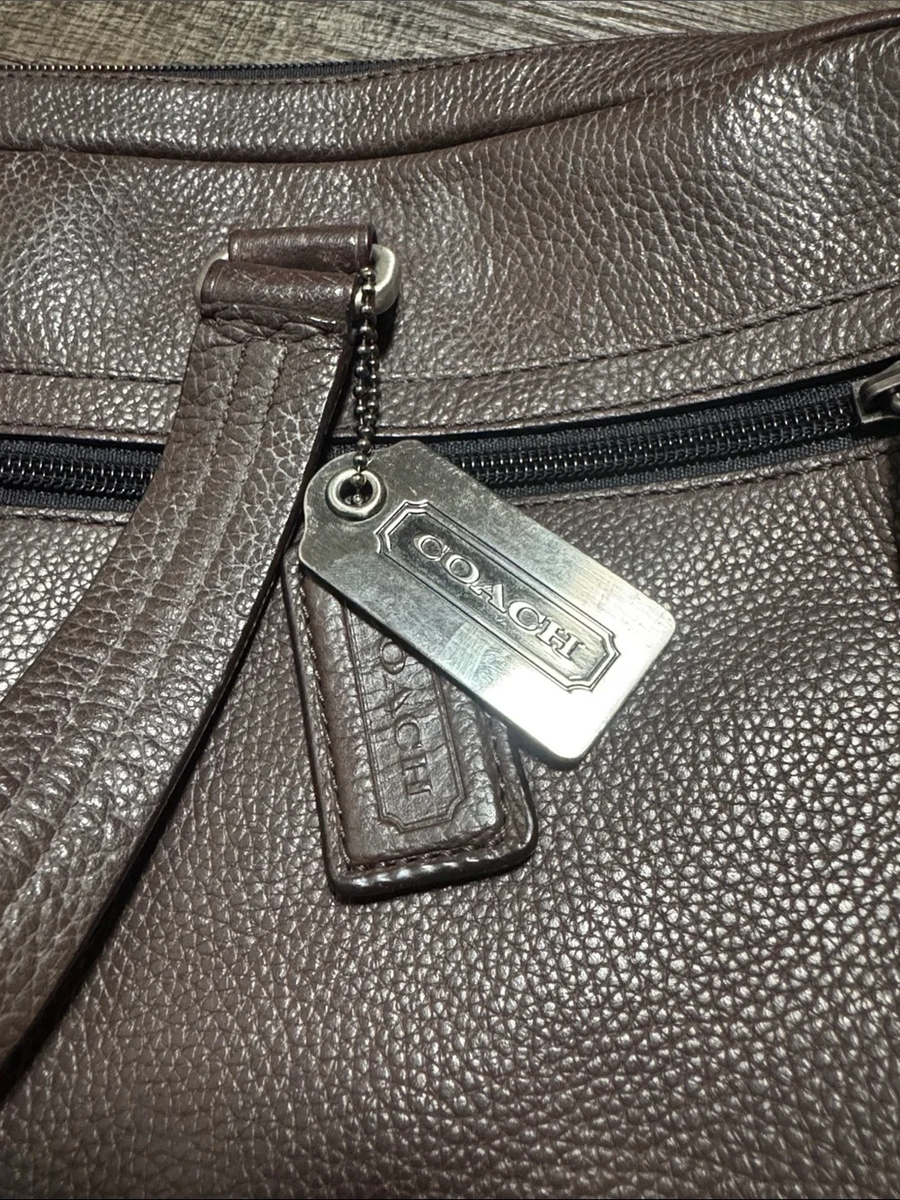 Vintage Coach Brown Pebbled Leather Laptop Brief with Black Strap